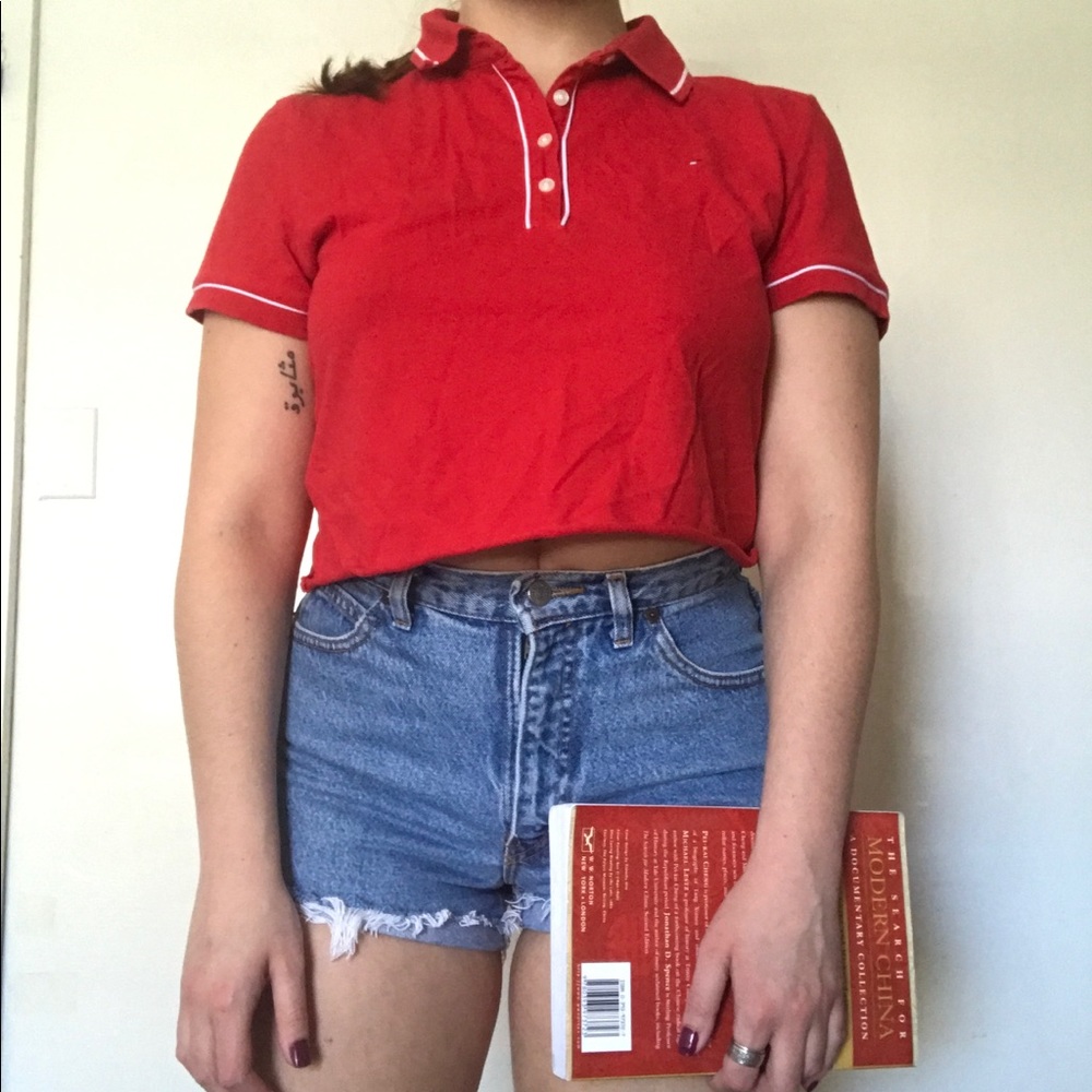 Tommy Hilfiger Red Cropped Polo Tee size LG